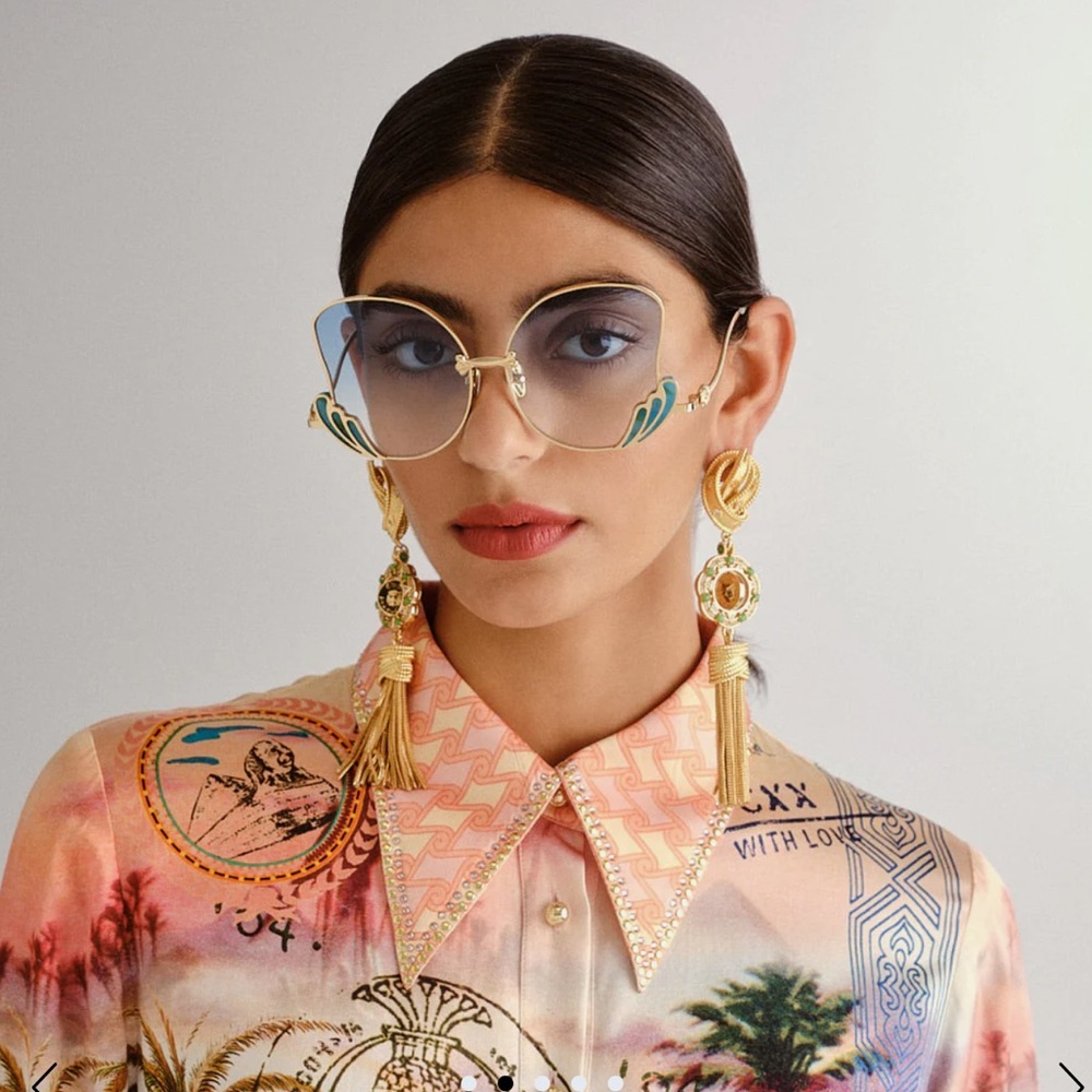 CAMILLA “Goddess Energy” gold turquoise marble oversized boho sunglasses